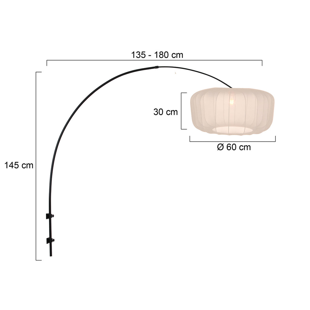 Boog wandlamp Vela Lino 4409ZW zwart met beige kap Ø60 cm