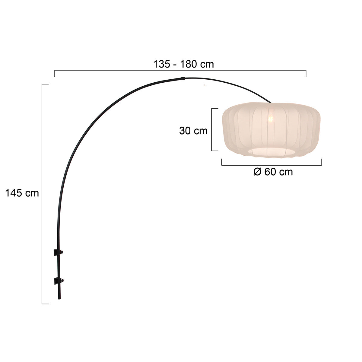 Boog wandlamp Vela Lino 4409ZW zwart met beige kap Ø60 cm