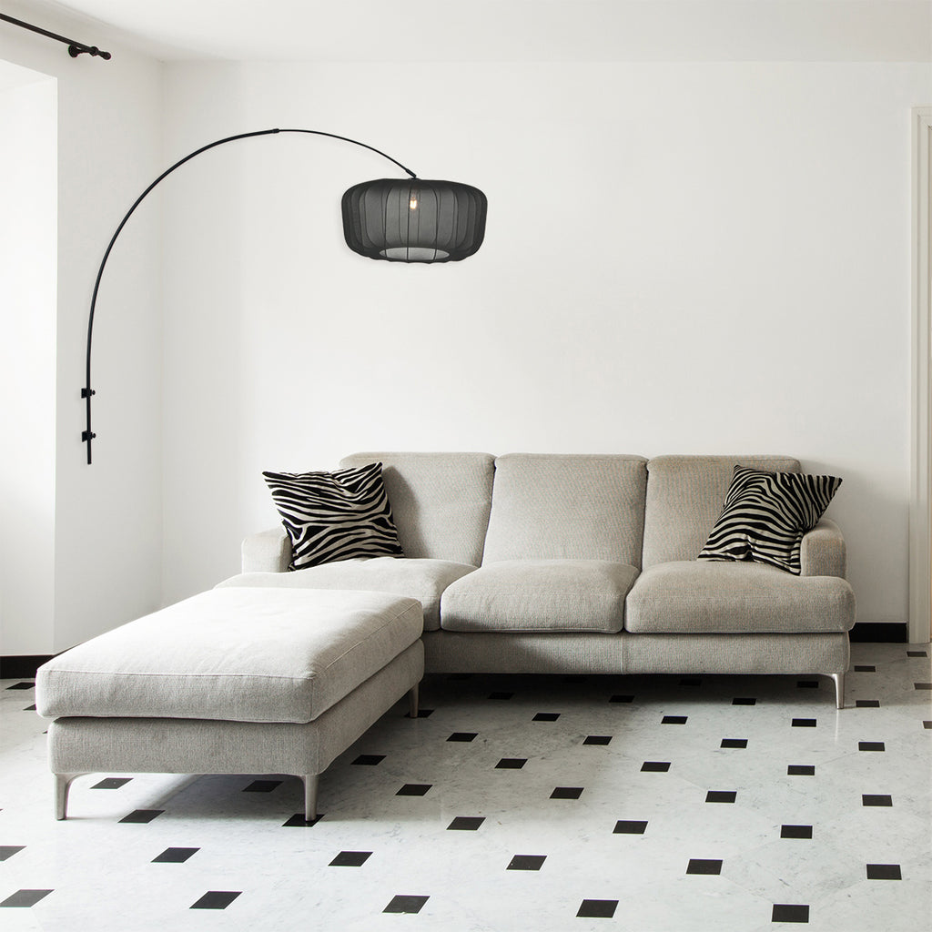 Boog wandlamp Vela Lino 4410ZW zwart met zwarte textiel kap