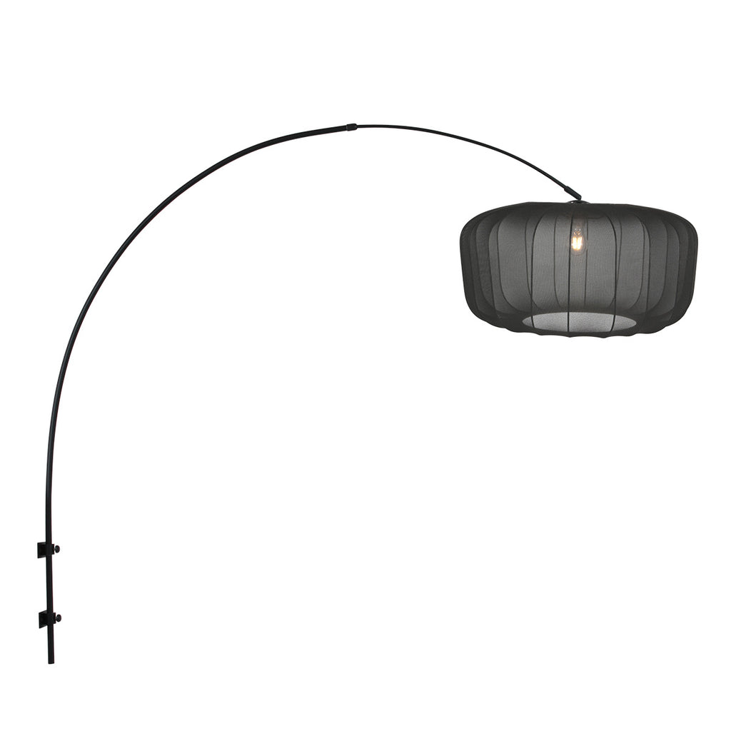 Boog wandlamp Vela Lino 4410ZW zwart met zwarte textiel kap