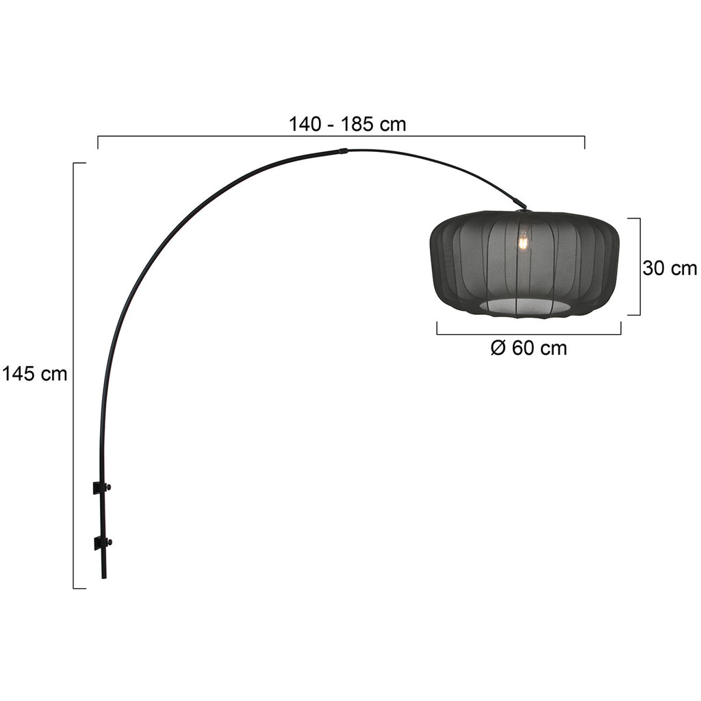 Boog wandlamp Vela Lino 4410ZW zwart met zwarte textiel kap