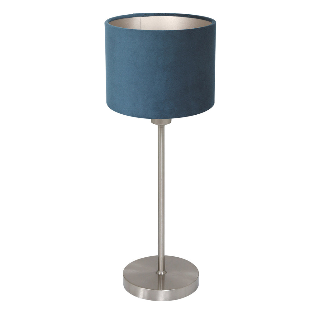 Tafellamp Noor 4417ST – Geborsteld staal met blauwe velours kap