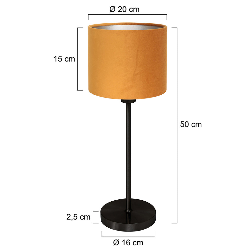 Tafellamp Noor 4424ZW – Zwart staal met gouden velours kap
