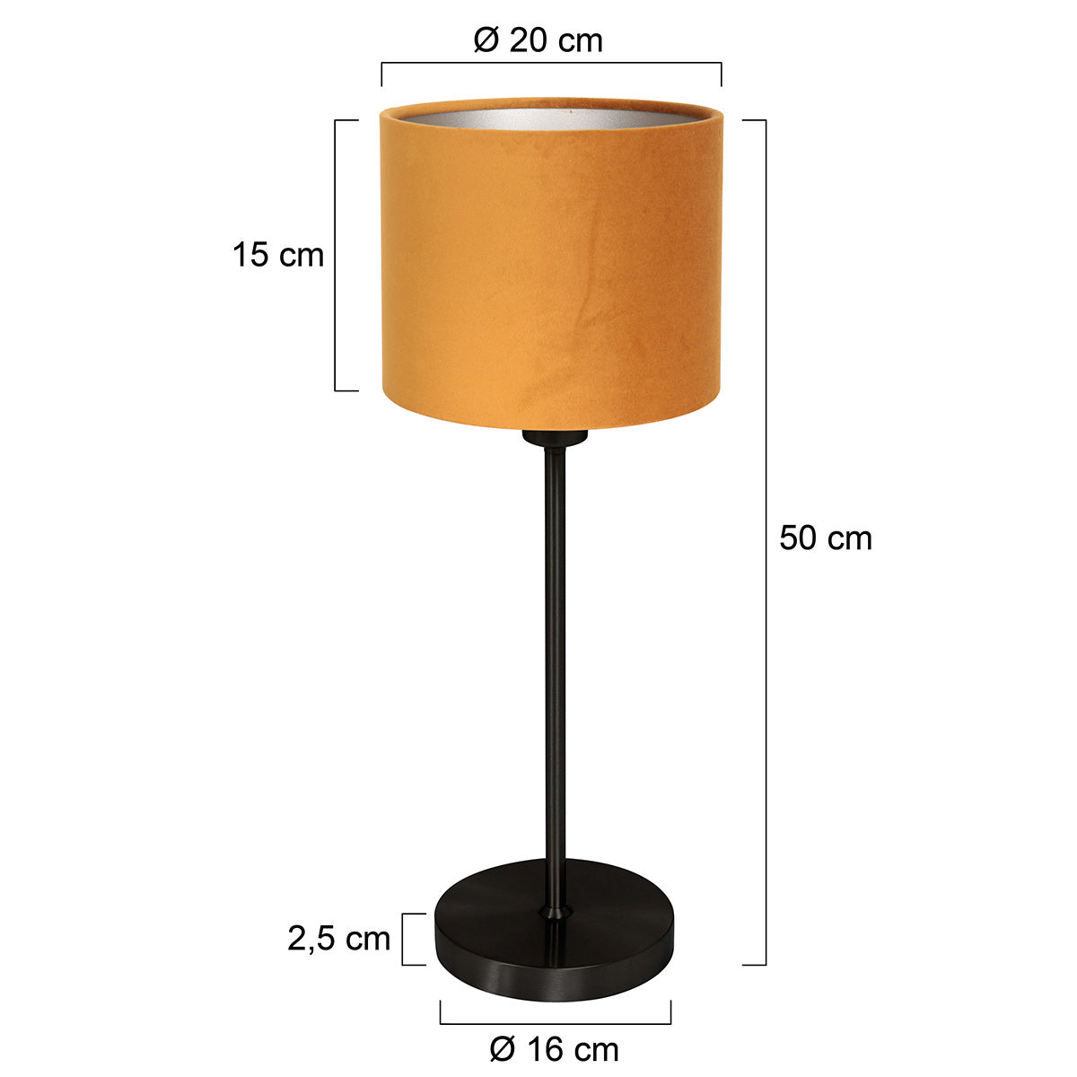Tafellamp Noor 4424ZW – Zwart staal met gouden velours kap