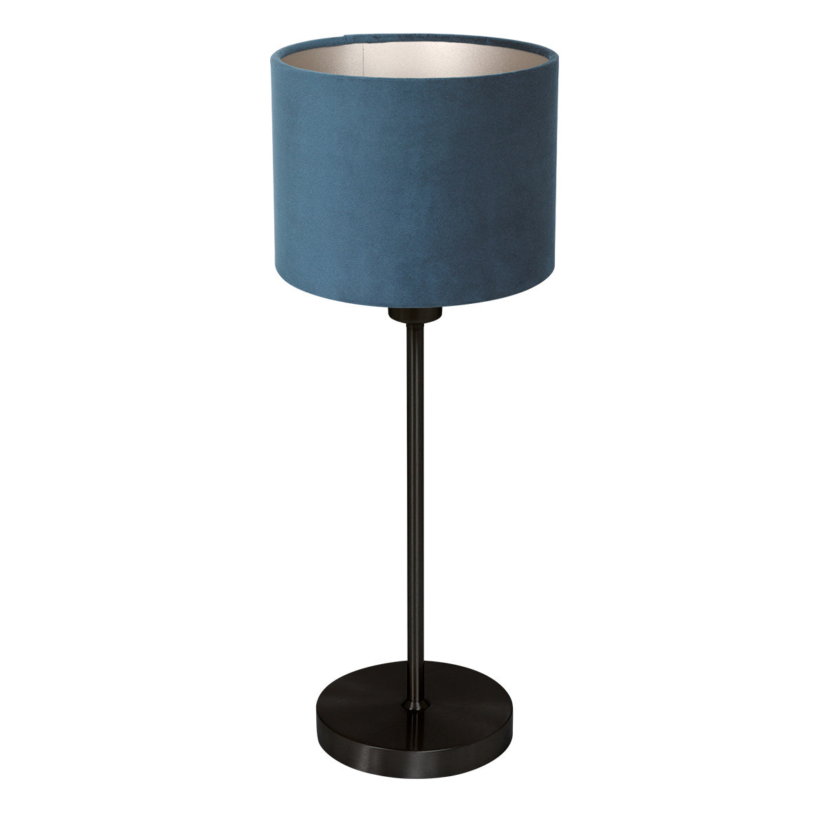 Tafellamp Noor 4428ZW – Mat zwart met blauwe velours kap