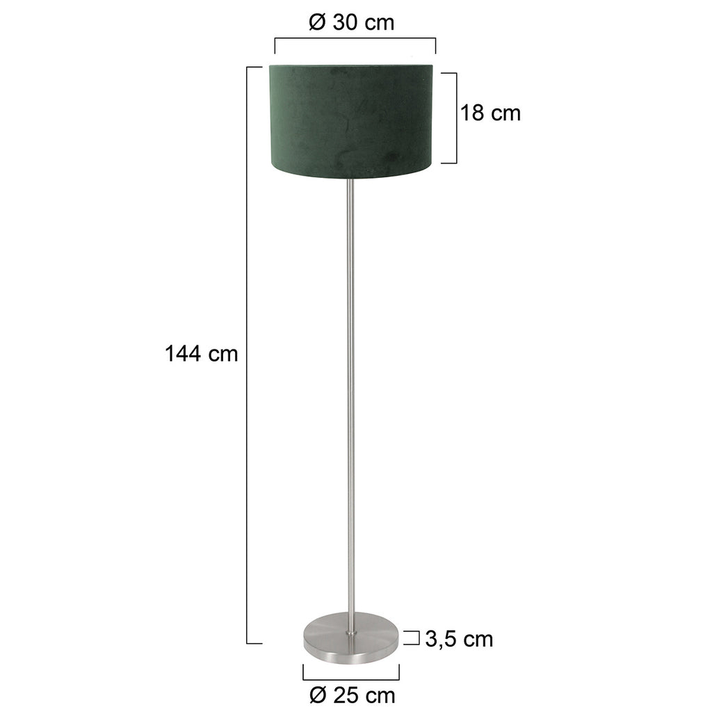 Vloerlamp Noor 4434ST – Geborsteld staal met groene velours kap