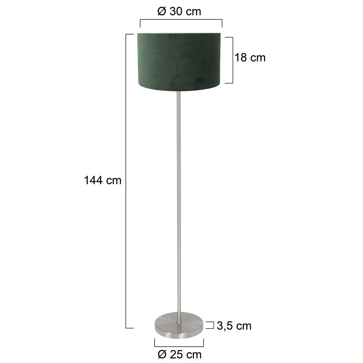 Vloerlamp Noor 4434ST – Geborsteld staal met groene velours kap