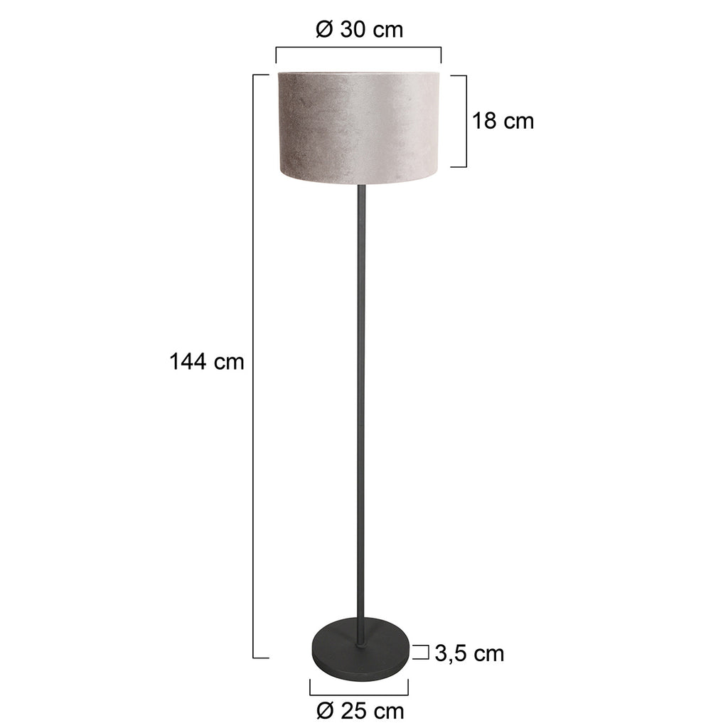 Vloerlamp Noor 4441ZW – Mat zwart met grijze velours kap