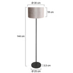 Vloerlamp Noor 4441ZW – Mat zwart met grijze velours kap