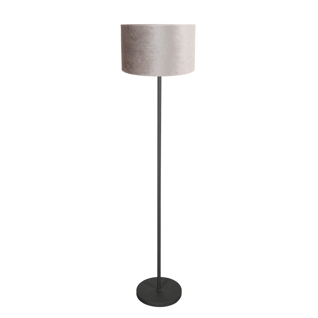 Vloerlamp Noor 4441ZW – Mat zwart met grijze velours kap