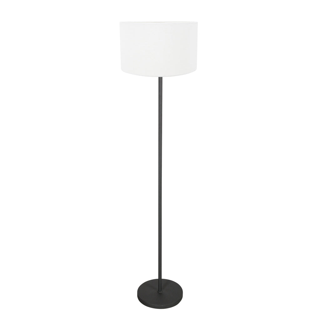 Vloerlamp Noor 4443ZW – Mat zwart met witte linnen kap