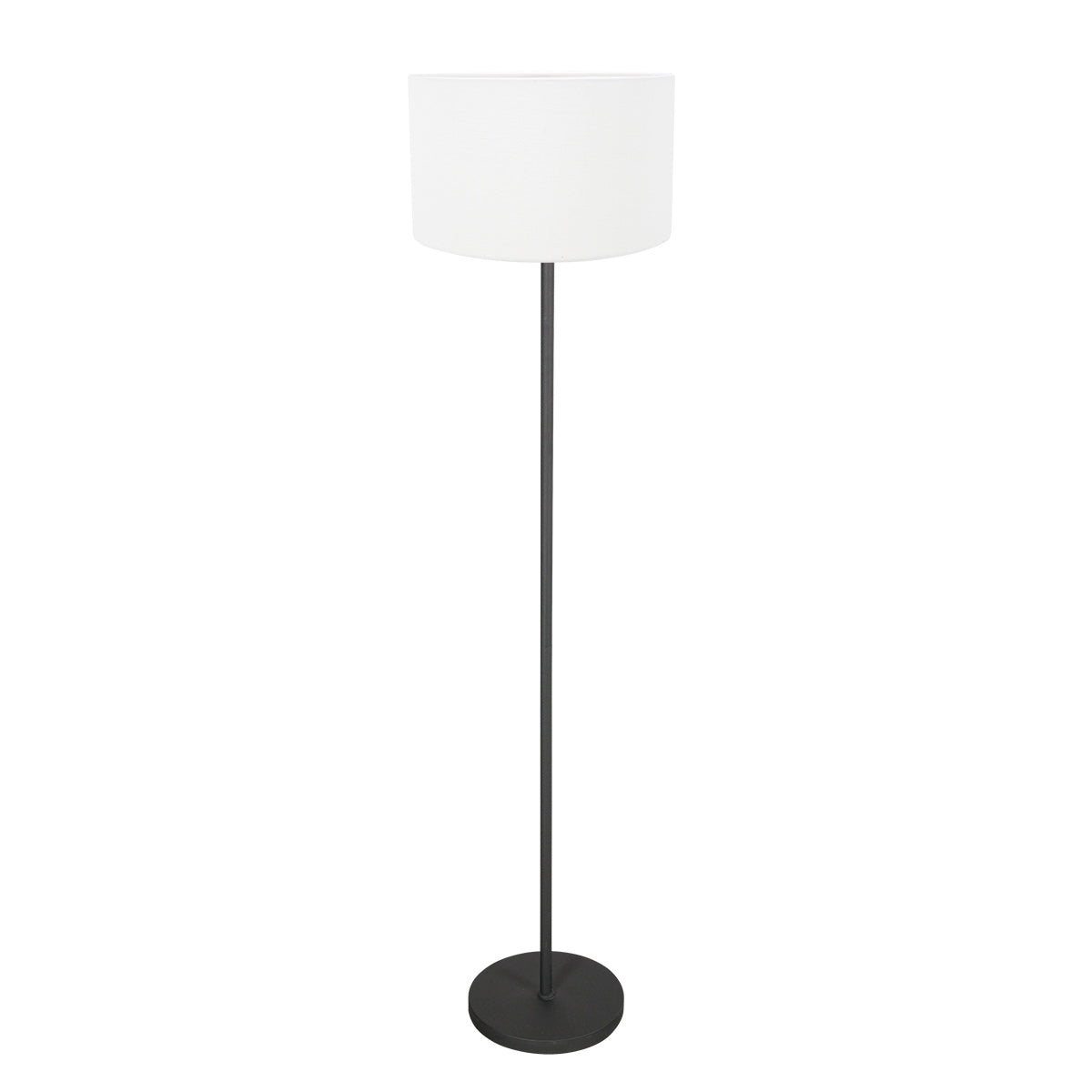 Vloerlamp Noor 4443ZW – Mat zwart met witte linnen kap
