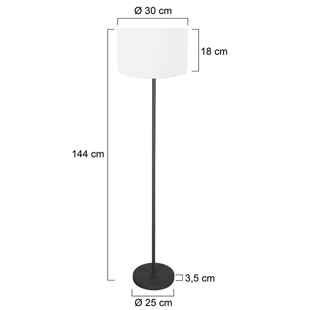 Vloerlamp Noor 4443ZW – Mat zwart met witte linnen kap