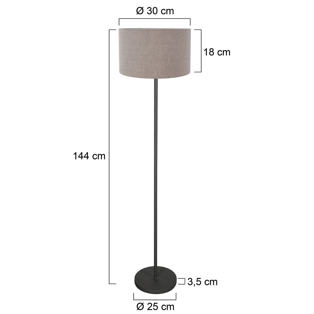 Vloerlamp Noor 4444ZW – Mat zwart met taupe linnen kap