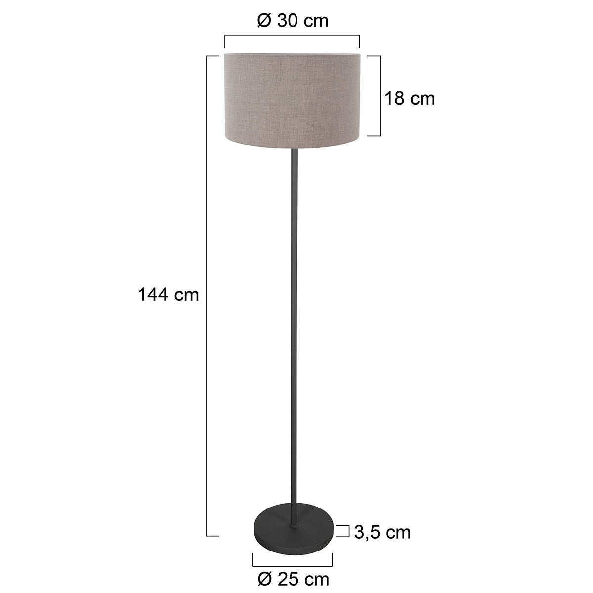 Vloerlamp Noor 4444ZW – Mat zwart met taupe linnen kap