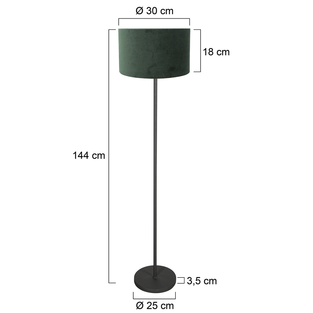 Vloerlamp Noor 4445ZW – Zwart met groene velours kap Ø30cm