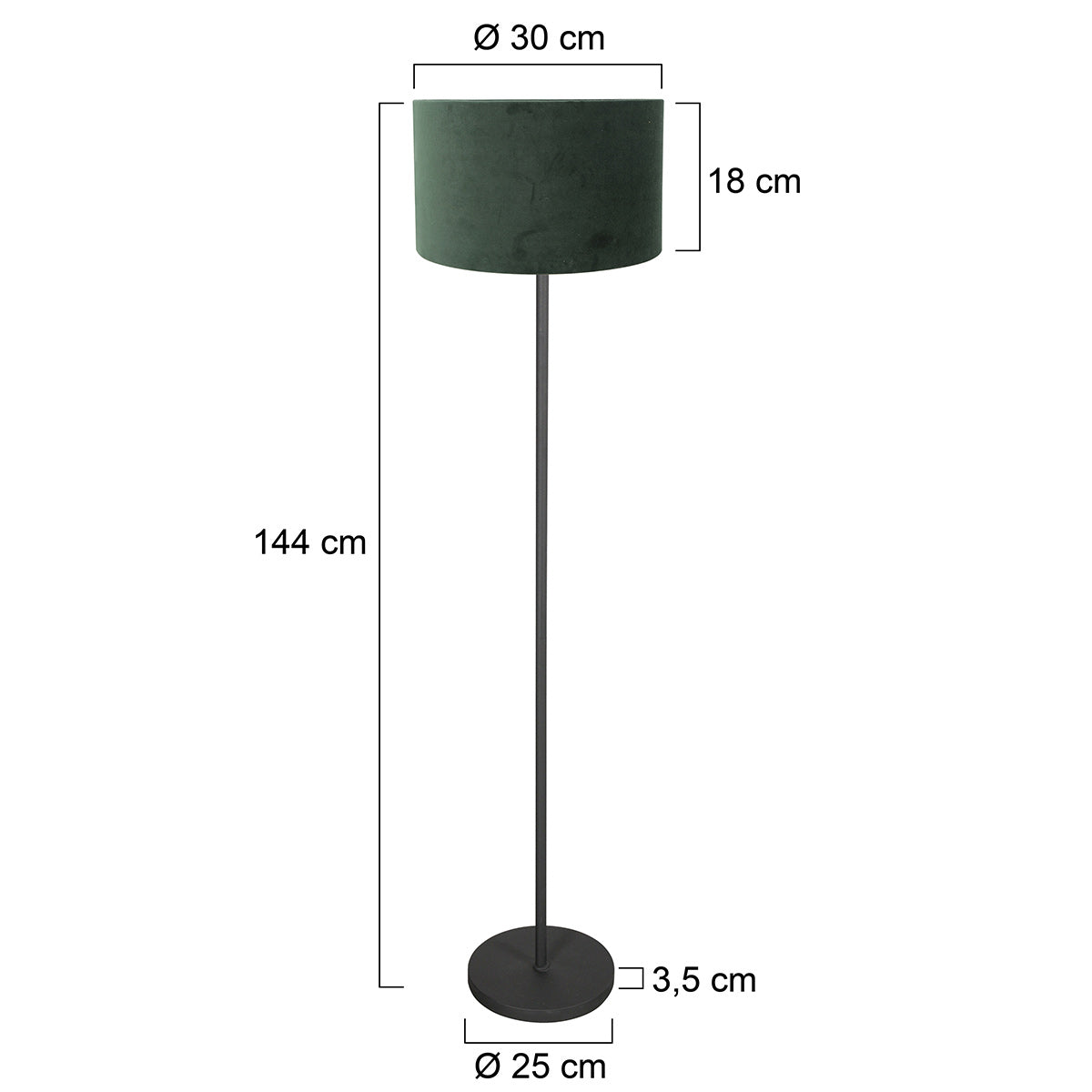 Vloerlamp Noor 4445ZW – Zwart met groene velours kap Ø30cm