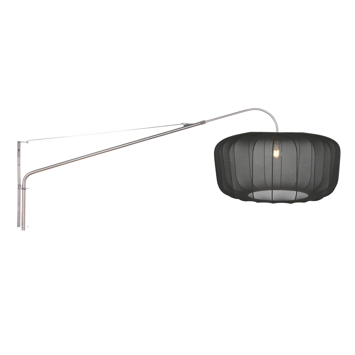 Wandlamp Vela Lino 4447ST staal met zwarte textiel kap Ø60 cm