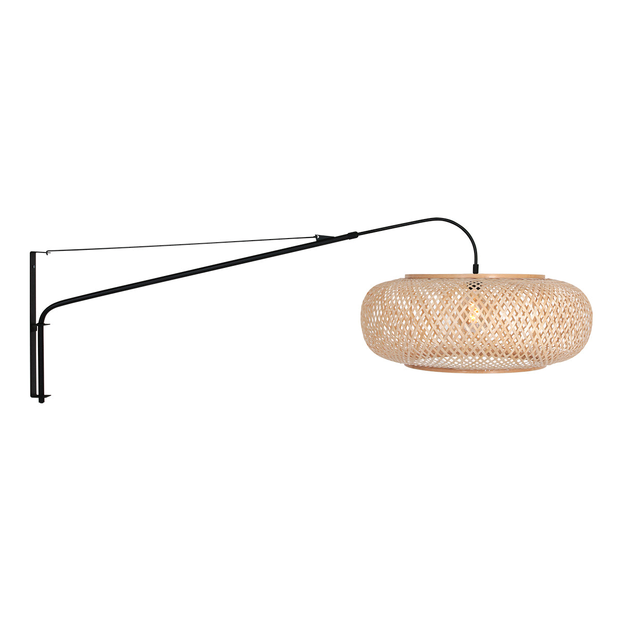 Wandlamp Elegant Classy 4448ZW – Zwart met bamboe kap Ø60 cm
