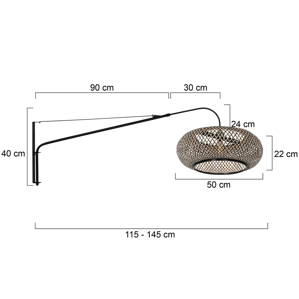 Wandlamp Maze Natural 4449ZW zwart met bamboe kap Ø60 cm