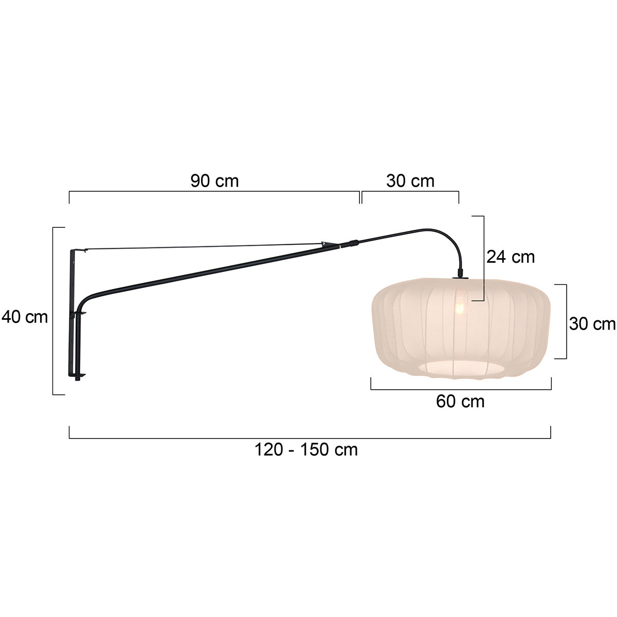 Wandlamp Vela Lino 4454ZW zwart met beige-crème textiel kap