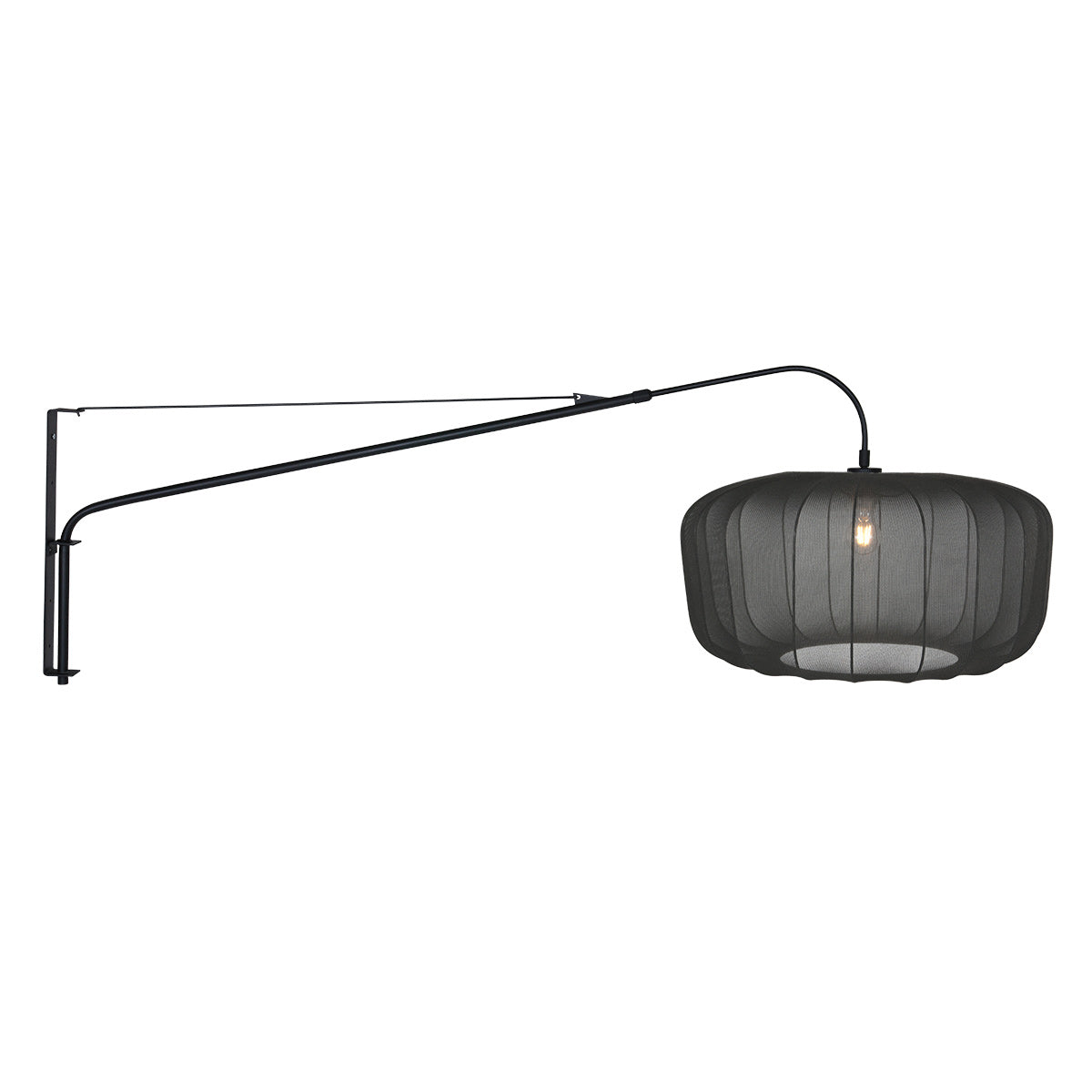 Wandlamp Vela Lino 4455ZW zwart met zwarte textiel kap Ø60 cm
