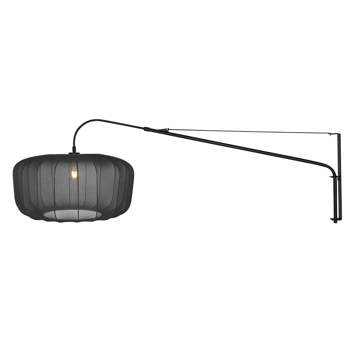 Wandlamp Vela Lino 4455ZW zwart met zwarte textiel kap Ø60 cm