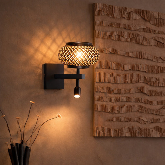 Nox Light 4456ZW – wandlamp met bamboe kap en leeslamp