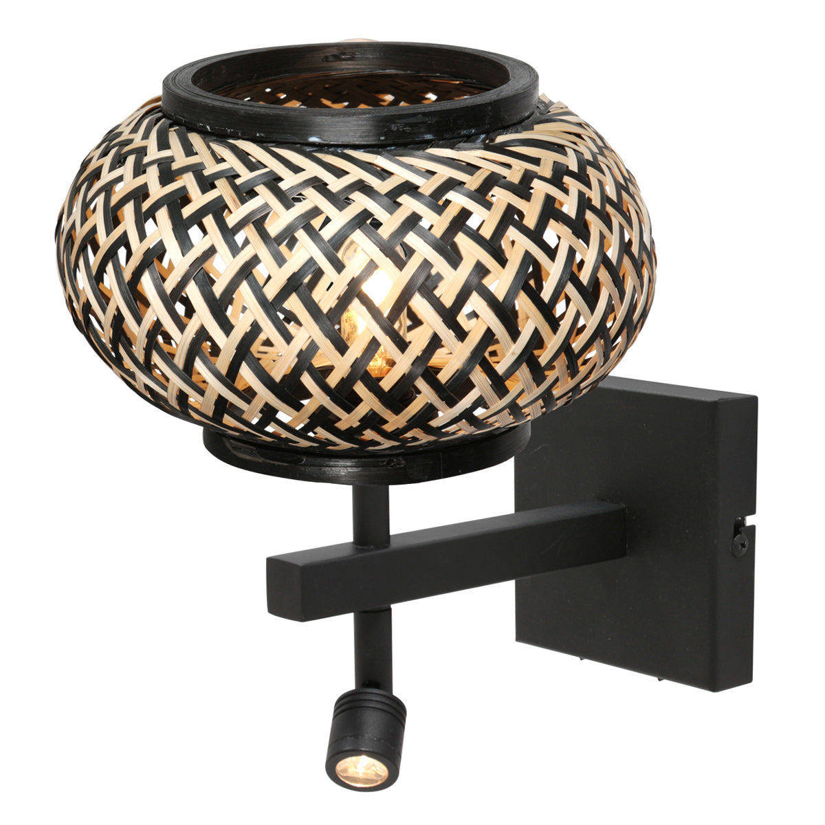 Nox Light 4456ZW – wandlamp met bamboe kap en leeslamp