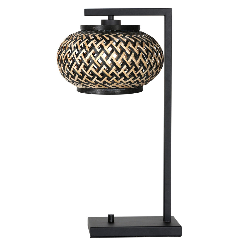 Nox Light 4461ZW – tafellamp met bamboe kap en zwart frame