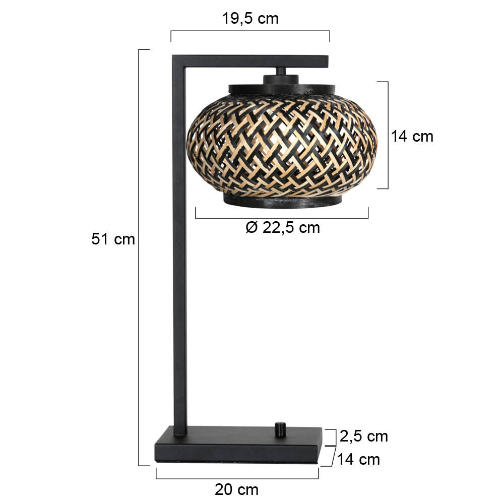 Nox Light 4461ZW – tafellamp met bamboe kap en zwart frame