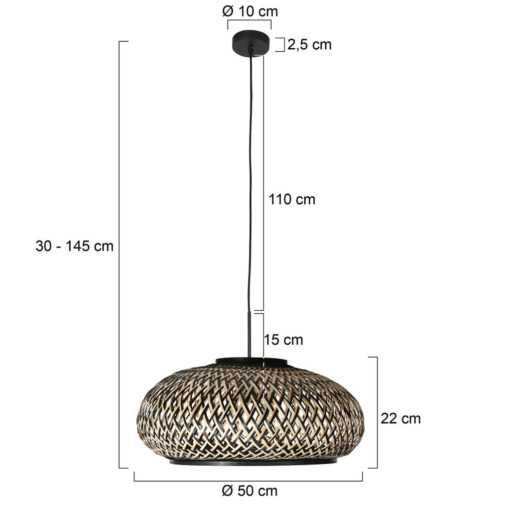Nox Light 4476ZW – gevlochten bamboe in zwart en naturel Ø50