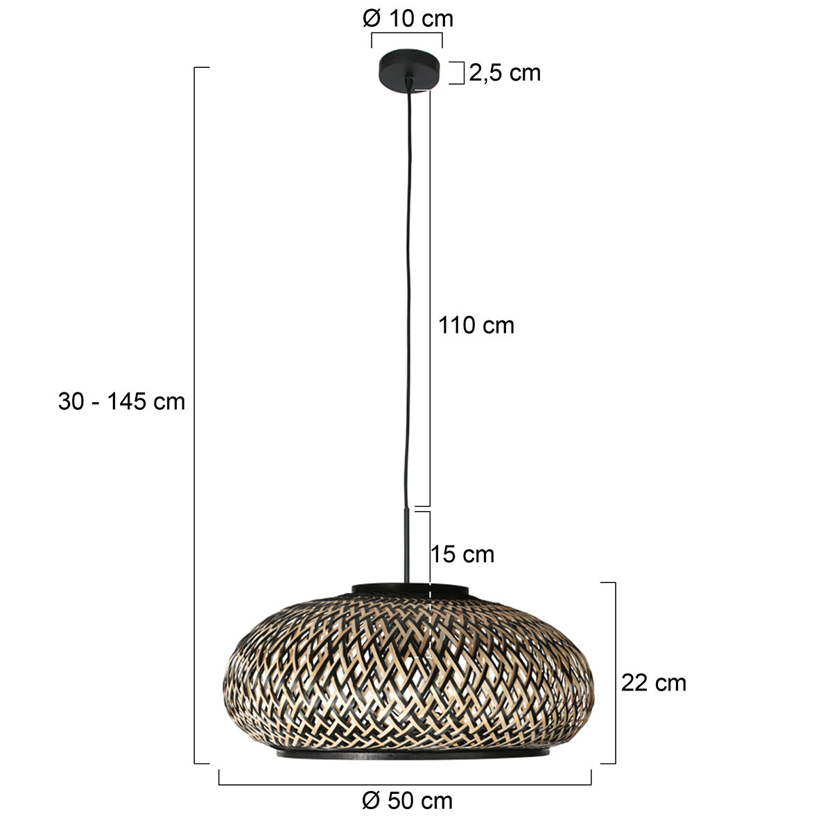 Nox Light 4476ZW – gevlochten bamboe in zwart en naturel Ø50