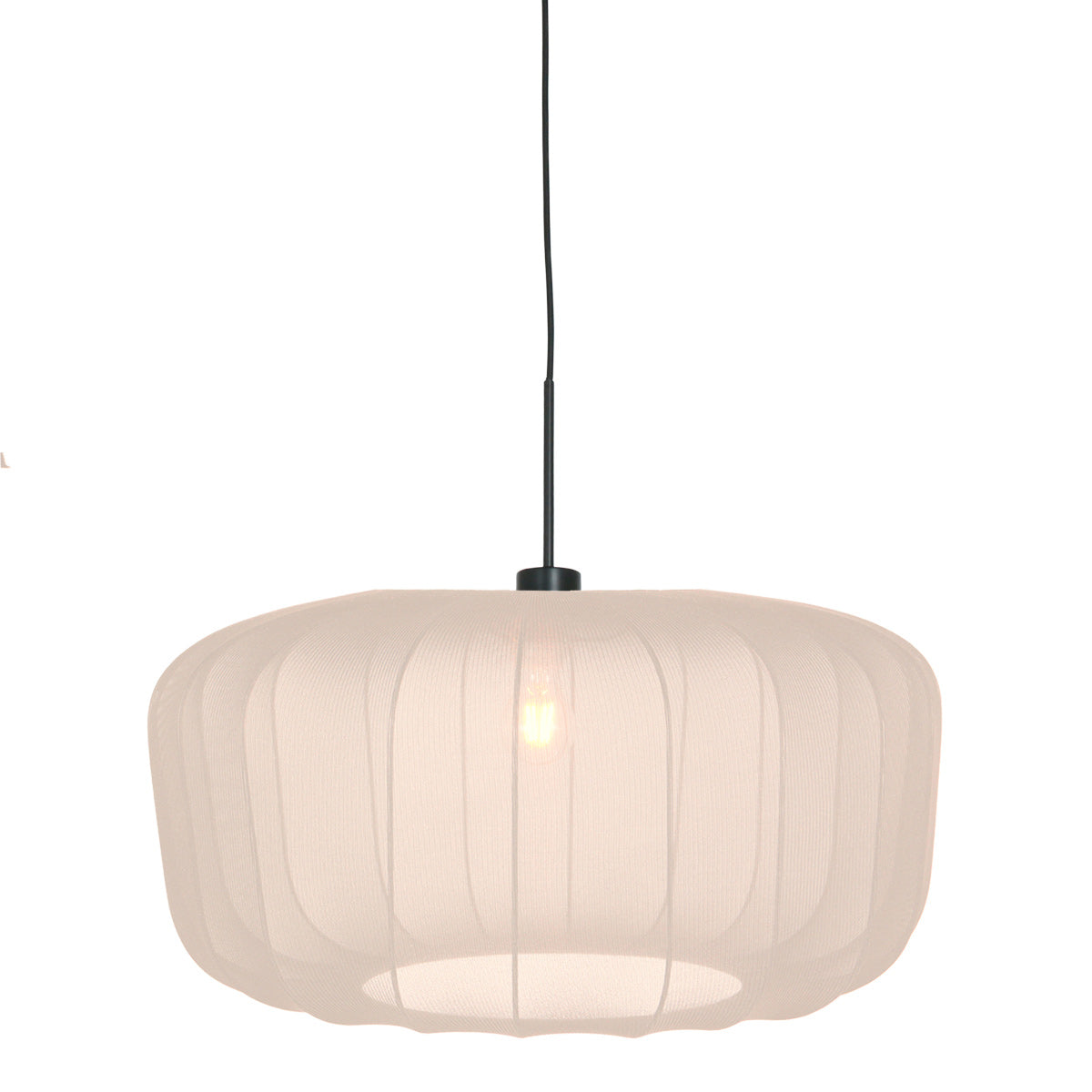 Hanglamp Vela Lino 4485ZW zwart met beige-crème textiel kap