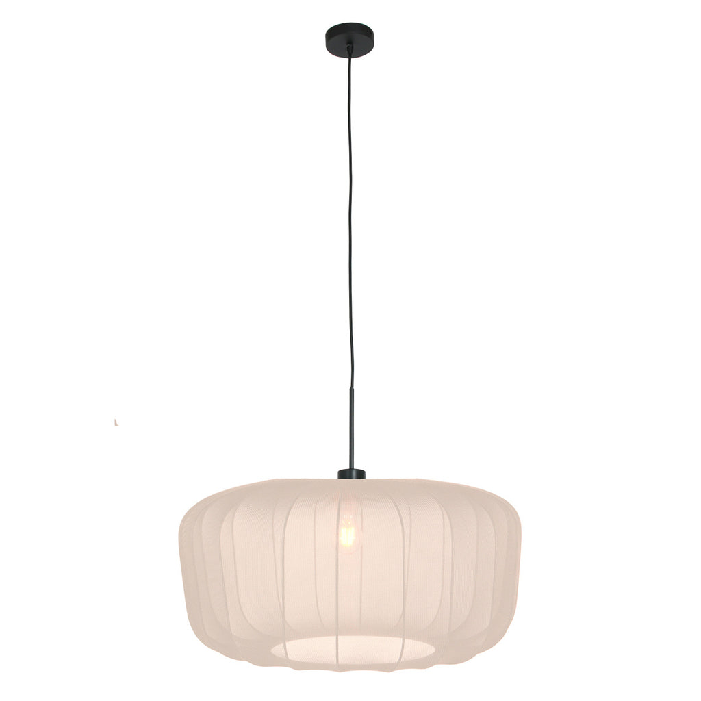 Hanglamp Vela Lino 4485ZW zwart met beige-crème textiel kap