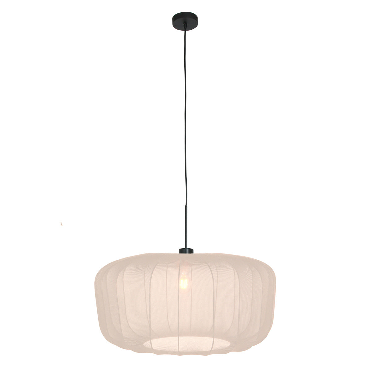 Hanglamp Vela Lino 4485ZW zwart met beige-crème textiel kap