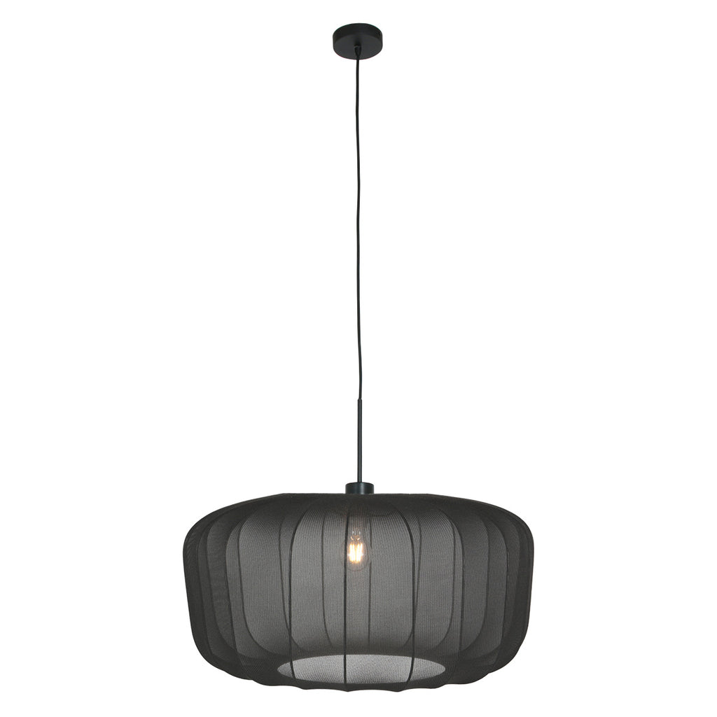 Hanglamp Vela Lino 4486ZW zwart met zwarte textiel kap Ø60 cm