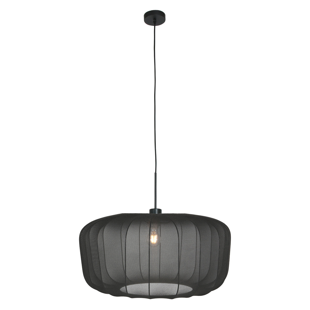 Hanglamp Vela Lino 4486ZW zwart met zwarte textiel kap Ø60 cm