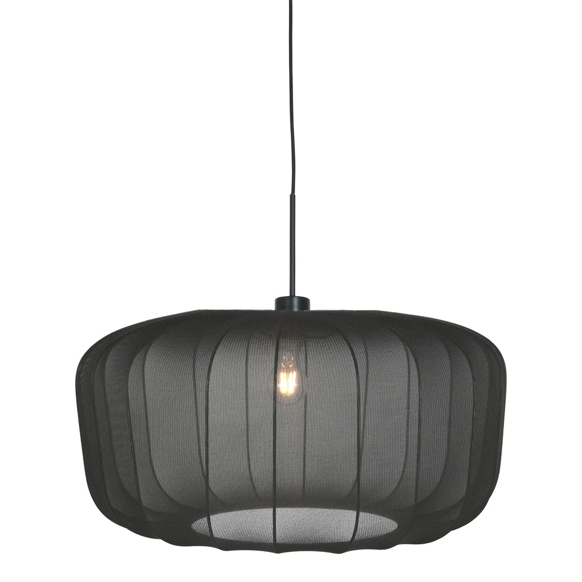 Hanglamp Vela Lino 4486ZW zwart met zwarte textiel kap Ø60 cm
