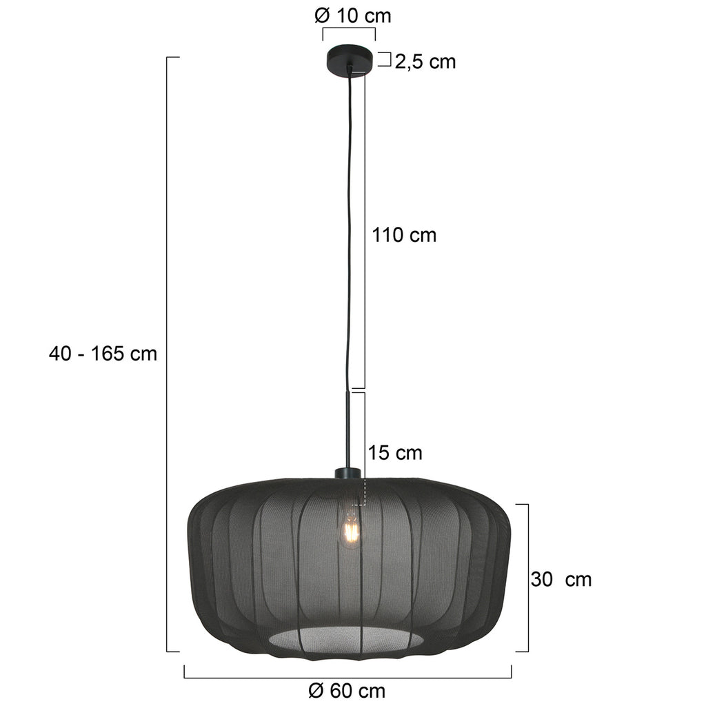 Hanglamp Vela Lino 4486ZW zwart met zwarte textiel kap Ø60 cm