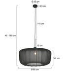 Hanglamp Vela Lino 4486ZW zwart met zwarte textiel kap Ø60 cm