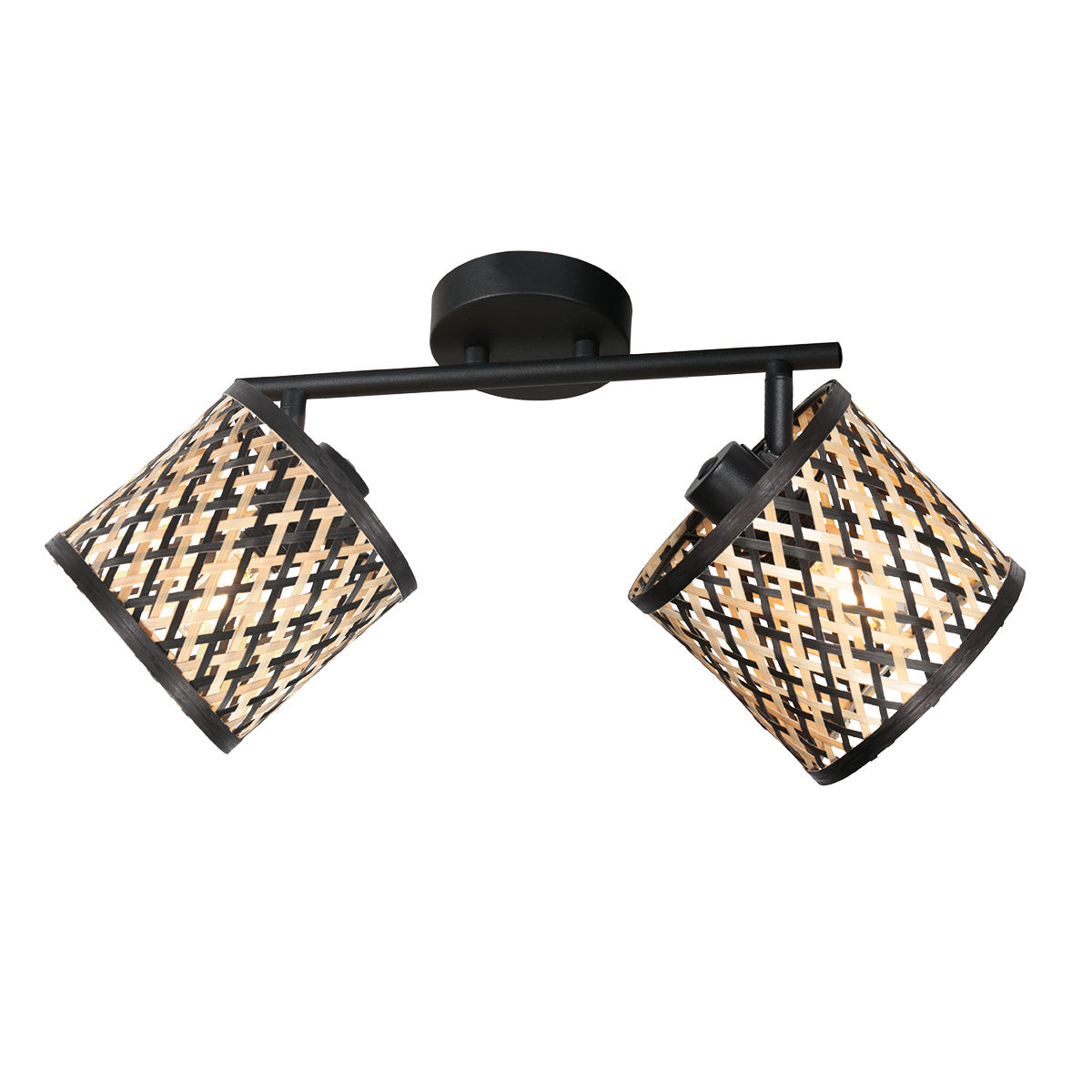 Wand-/plafondlamp Sumba 4488ZW – 2-lichts bamboe cilinder kapjes