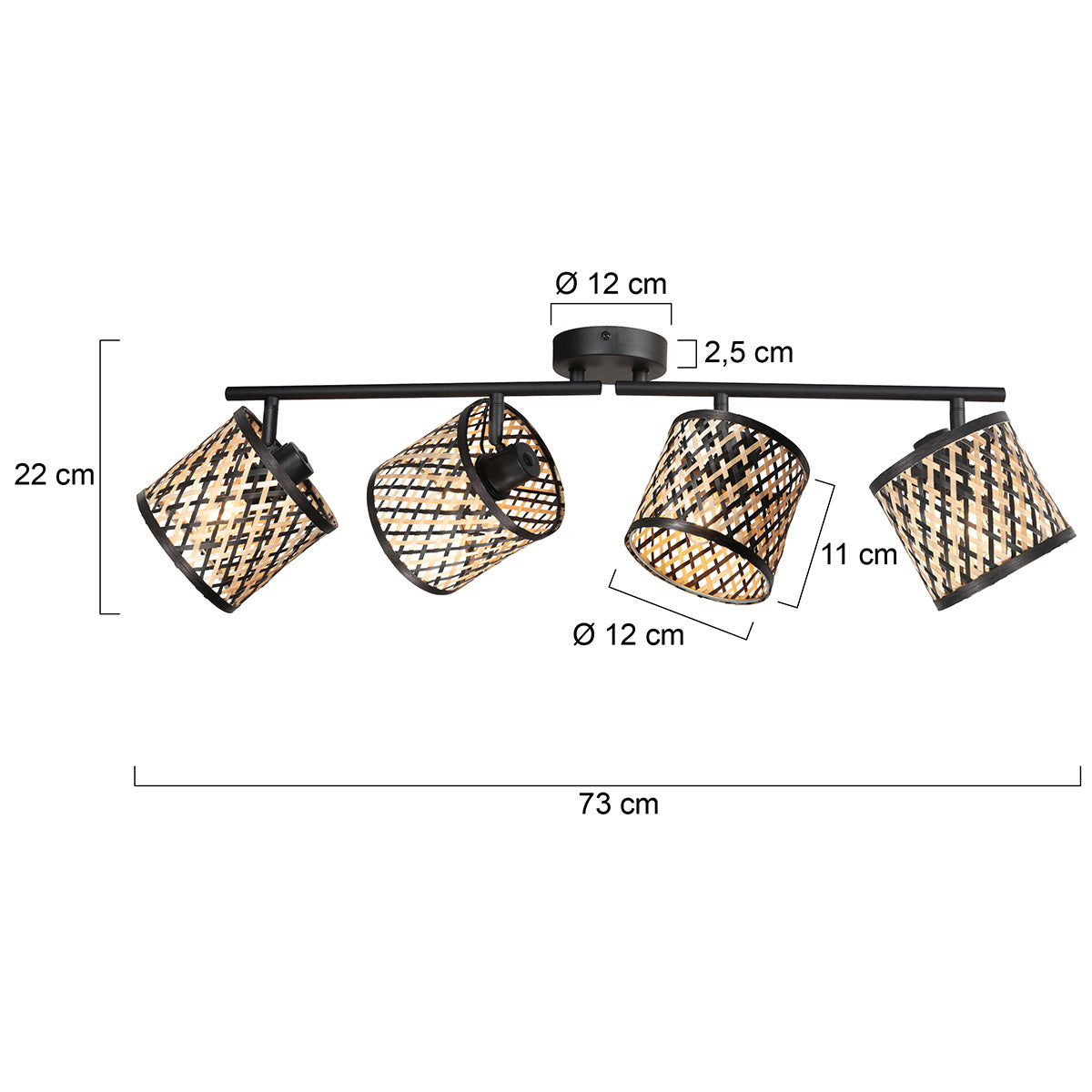 Wand-/plafondlamp Sumba 4490ZW – quad bamboe design