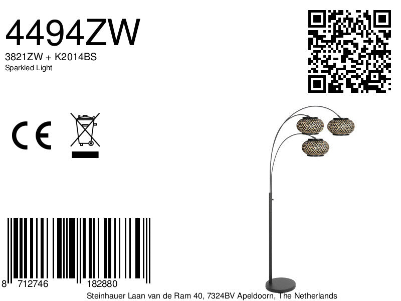 Nox Light 4494ZW – vloerlamp met 3 bamboe kapjes