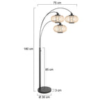 3-lichts vloerlamp Sparkled Light 4495ZW met open crème bamboe kappen