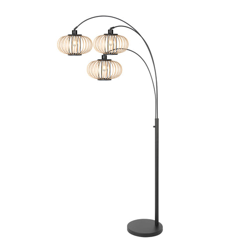 3-lichts vloerlamp Sparkled Light 4495ZW met open crème bamboe kappen