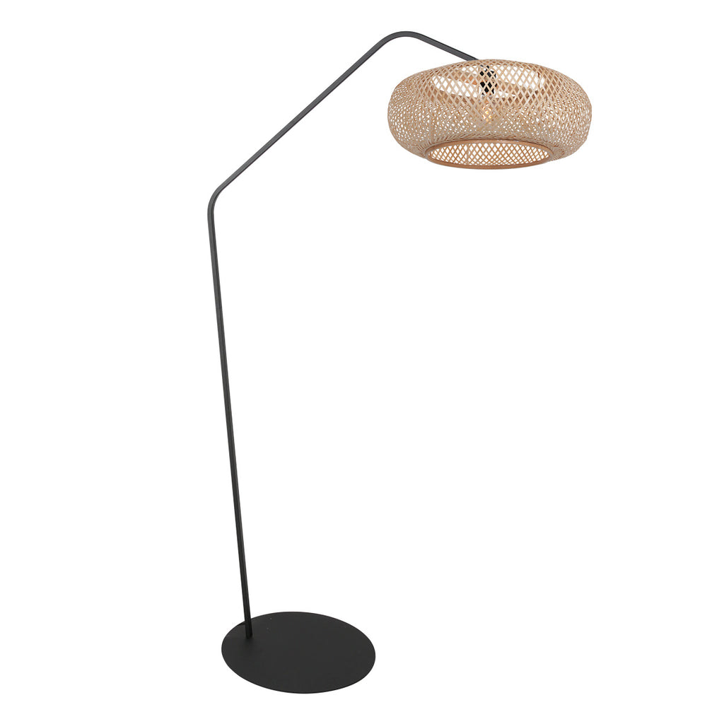 Zwarte vloerlamp Zig-Zag 4509ZW – speelse lijnen en warm bamboe