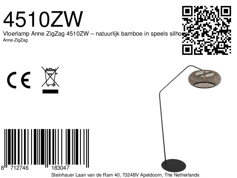 Zwarte vloerlamp Zig-Zag 4510ZW – natuurlijk bamboe in speels silhouet