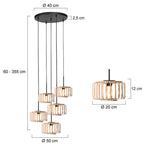 Hanglamp Breeza-Beach 4522ZW zwart met 5 bamboe kappen Ø20 cm