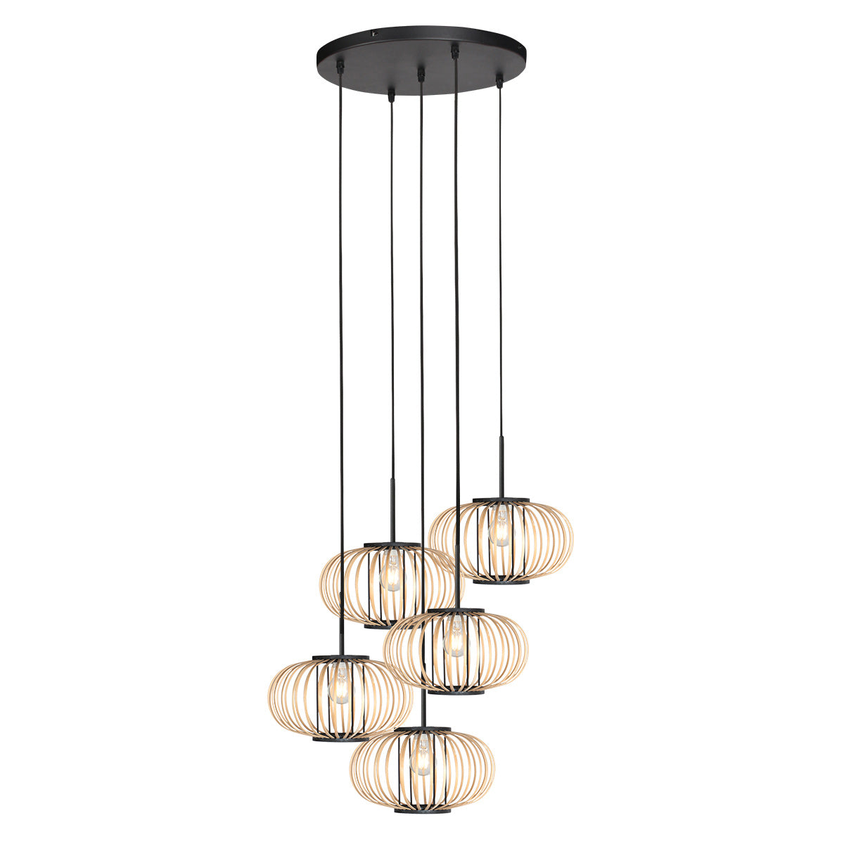 Hanglamp Silva 4524ZW – 5-lichts bamboe design Ø31cm trendy
